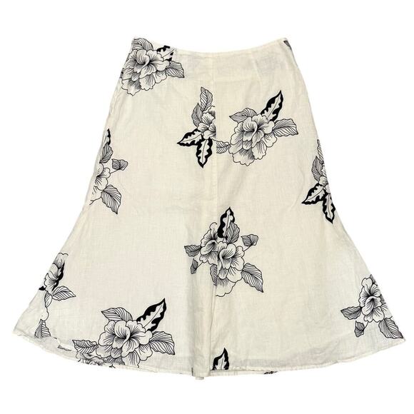 John Paul Richard Dresses & Skirts - John Paul Richard 100% Linen Floral Skirt Black White Midi 8 Boho Cottage Chic